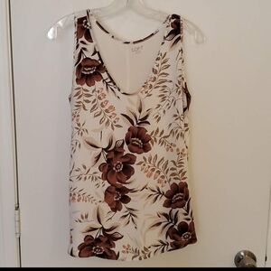 Loft Mix Media Floral Tank Top beautiful White w Tan/Brown/Pink Colors Size M